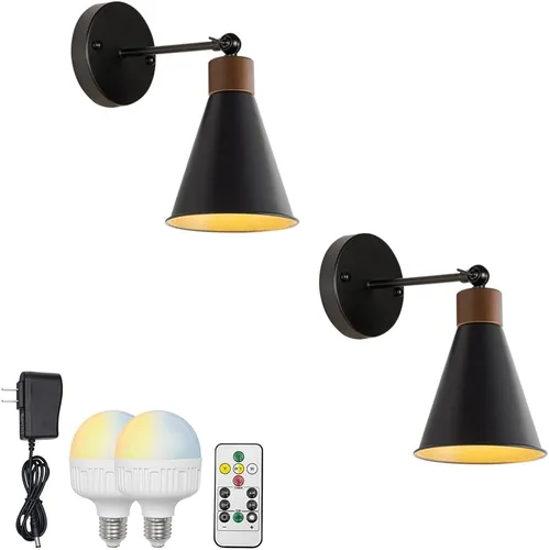 Vista 4 de 2 luces de pared con control remoto sin cable, retro, industrial, negro, lámpara de pared para decoración de pared para escaleras interiores