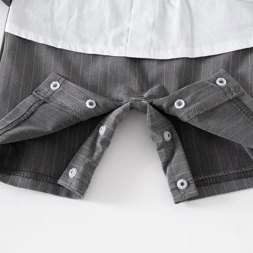 Vista 2 de Baby Boy Gentleman White Shirt Vest Bowtie Tuxedo Onesie Jumpsuit Overall Romper Baby Girls Bodysuit