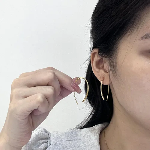 Vista 13 de Threader Earrings 925 Sterling Silver Pull Through Hoops Drop Dangle Minimal Everyday Earrings