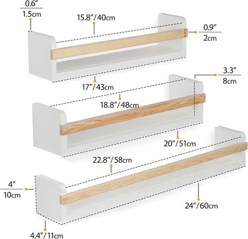 Vista 3 de Wallniture Utah - Estantería flotante para niños, para decoración de guardería, estantes de pared para libros, exhibidor de fotos de varios tamaños