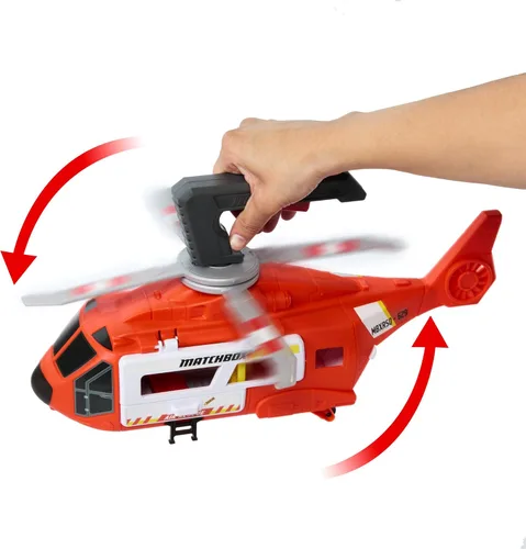 Vista 2 de Matchbox Helicóptero de emergencia, helicóptero grande y ambulancia