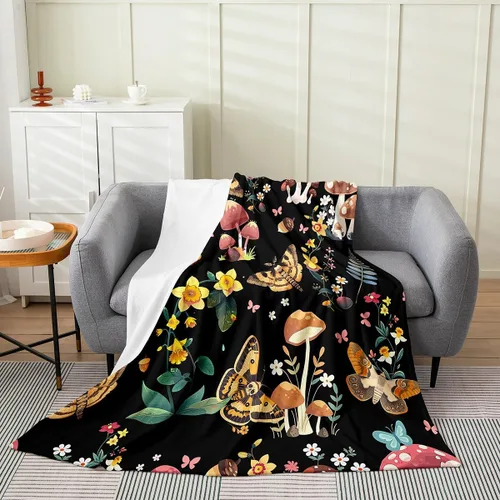 Vista 40 de jejeloiu Cute Mushroom Decor Plush Throw Blanket, For Kids Boys Girls 40"x50" Botanical Plants All Season,Bed Blanket Cartoon Mushrooms Flannel