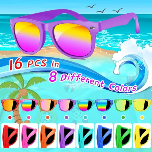 Vista 2 de Gafas de sol para niños a granel Paquete de 16 recuerdos de fiesta de neón para niños y niñas de 3 a 8 años Suministros para fiestas de cumpleaños