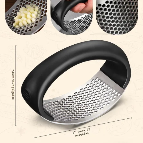 Vista 6 de Prensa de ajo de acero inoxidable 2025 mejorada, utensilio de cocina para el hogar (1, negro)