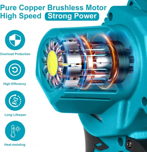 Vista 4 de OneLeaf Mini motosierra eléctrica inalámbrica con 2 baterías y 3 cadenas, motosierra pequeña de 6 pulgadas, funciona con pilas, portátil de mano