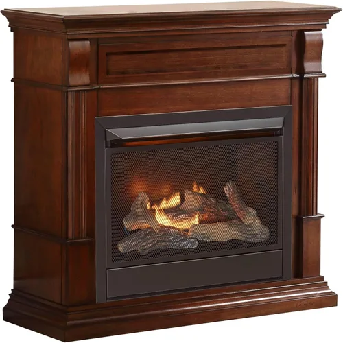 Vista 10 de Duluth Forge Chimenea de gas natural sin ventilación con repisa, 26,000 BTU, control remoto, acabado cereza caoba - Modelo # DFS-300NR-3AC