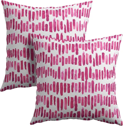 Vista 28 de Juego de 2 fundas de almohada de rayas negras para exteriores, 16 x 16 pulgadas, diseño geométrico de rayas abstractas, algodón y lino, cuadradas