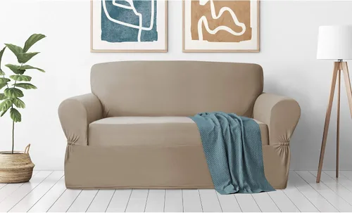 Vista 11 de Zenna Home, Funda para muebles color chocolate/marrón: Funda elástica de felpa de 1 pieza para sofá biplaza (EFCLSTCH)