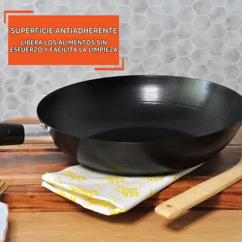 Vista 4 de IMUSA Wok antiadherente de acero al carbono de 9.5 pulgadas con mango de Negro