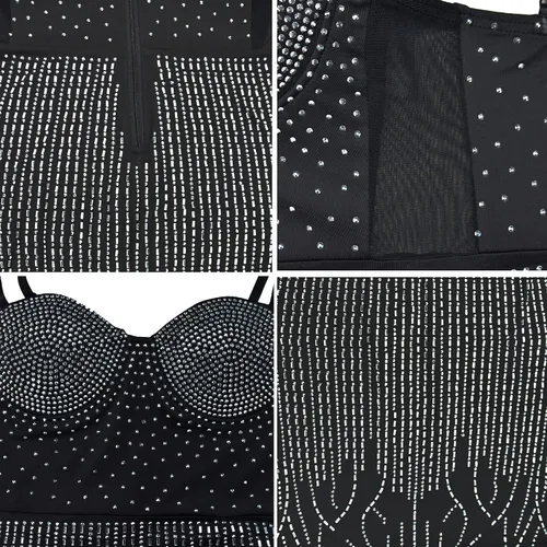 Vista 5 de Vestidos de fiesta de cumpleaños con diamantes de imitación para mujer, trajes de noche sexy