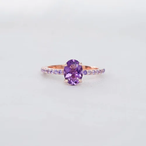 Vista 3 de KANISHKA GEMS JEWELS - Anillo de compromiso con amatista morada, chapado en oro rosa