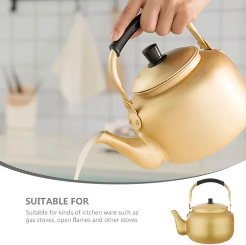 Vista 6 de Hervidor de té de aluminio para estufa, tetera clásica con base universal, tetera de 8 litros/34 onzas