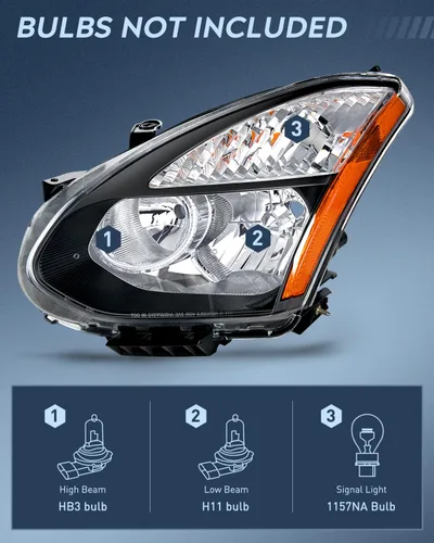 Vista 2 de Ensamble de faro Nilight compatible con Nissan Rogue 2008 2009 2010 2011 2012 2013 2014 2015 Select, lámparas de repuesto con carcasa negra