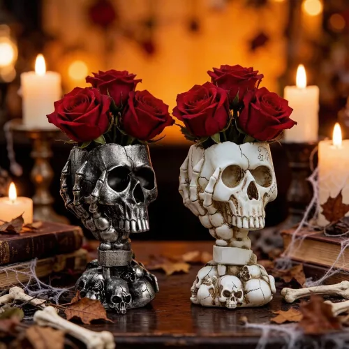 Vista 5 de Maceta LovTocTic de Cráneo, Macetas Góticas para Decoraciones de Halloween Plantas de Interior/Exterior, Macetas de Flores Góticas, Macetas