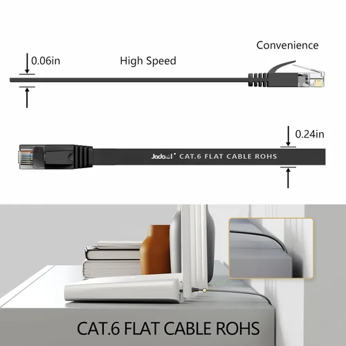 Vista 4 de Cable Ethernet Cat 6 de 1 pie (paquete de 6), para exteriores e interiores, compatible con red Cat7 de 10 Gbps, cable de conexión LAN plano
