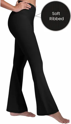 Vista 2 de Sunzel Elerib - Leggings acampanados acanalados cruzados para mujer, cintura alta, control de abdomen, pantalones casuales de yoga acampanados