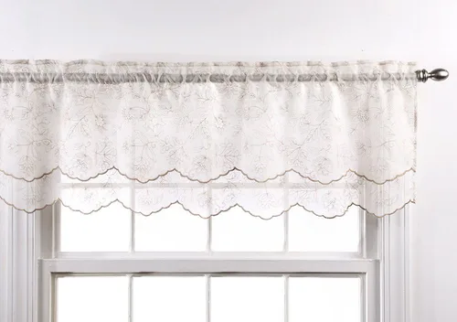 Vista 13 de Renaissance Home Fashion Stylemaster Reese - Cenefa festoneada transparente bordada en capas, 55 x 17 pulgadas, color moca