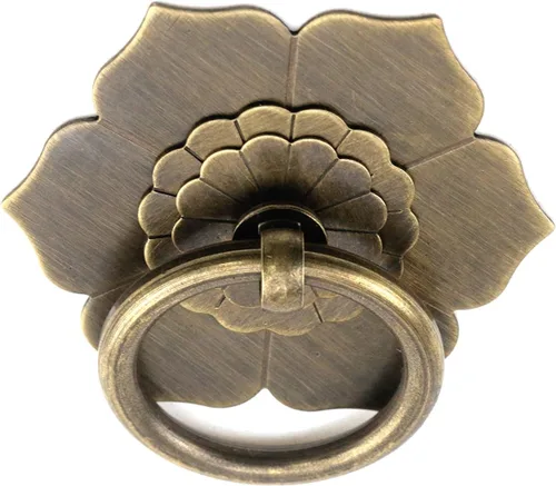 Vista 3 de Bitray Tiradores de anillo de bronce antiguo, tiradores de anillo en forma de flor para cajones de aparador, 2