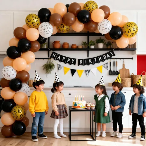 Vista 5 de Globos con estampado de guepardo para decoraciones de cumpleaños, 30 cm, globos de látex con estampado de leopardo en colores negro, marrón