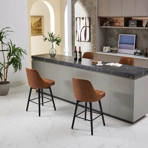 Vista 5 de Juego de 2 taburetes de bar giratorios tapizados de 30 pulgadas de altura con base de metal resistente y asiento cómodo, taburetes de bar de altura
