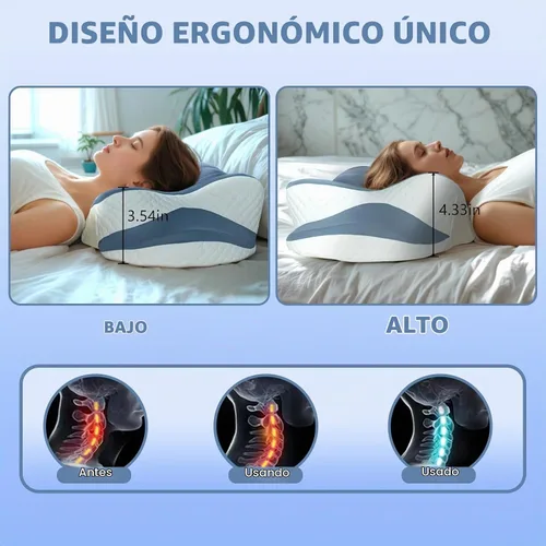 Vista 4 de Almohada cervical de espuma viscoelástica, almohada refrescante para dormir, almohadas ergonómicas de espuma viscoelástica para apoyo del cuello