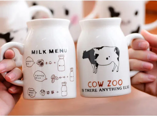 Vista 7 de ZaH Botella de leche de cerámica de 8 onzas para la mañana, tazas para el hogar, oficina, escuela, restaurante, club, fiesta, taza de leche, taza
