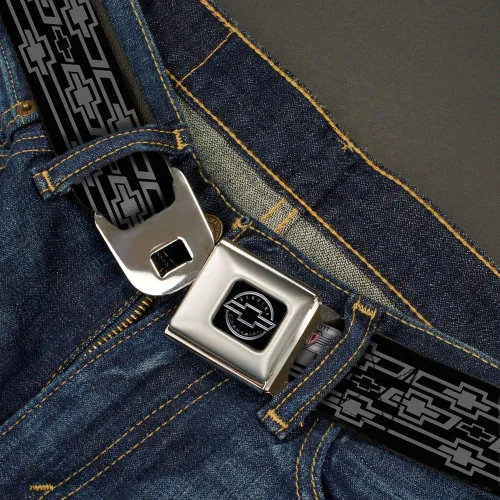 Vista 2 de Buckle-Down Cinturón de seguridad Retro Chevy Bowtie Monogram NegroGris - 1.0 pulgadas de ancho - 20-36 pulgadas de largo