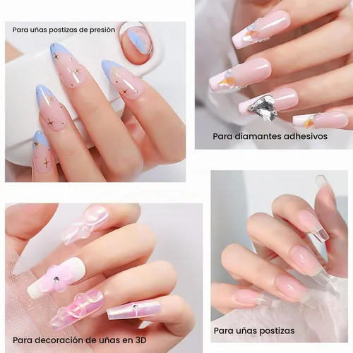 Vista 6 de MIZHSE - Pegamento de uñas sólido, 18g de pegamento de gel UV sólido para uñas y mini lámpara LED ligera para puntas de uñas acrílicas, pegamento