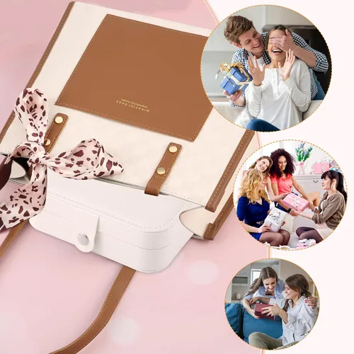 Vista 6 de Joyero de viaje, organizador de joyas pequeño de piel sintética para mujeres y niñas, mini estuche de viaje portátil de doble capa para guardar