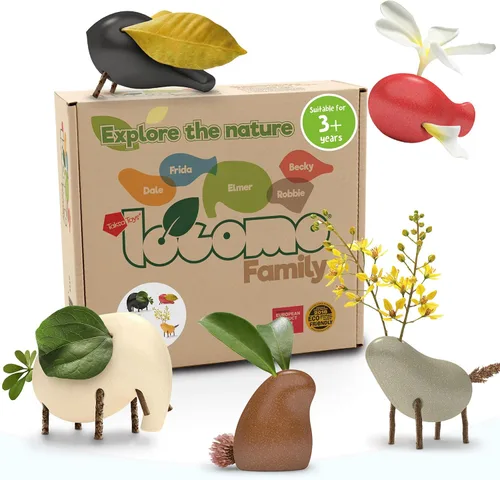 Vista 8 de Taksa Toys Locomo Family - 1 figuras educativas de Waldorf de juego al aire libre, juguetes Montessori de animales de madera para niños de 3, 4, 5