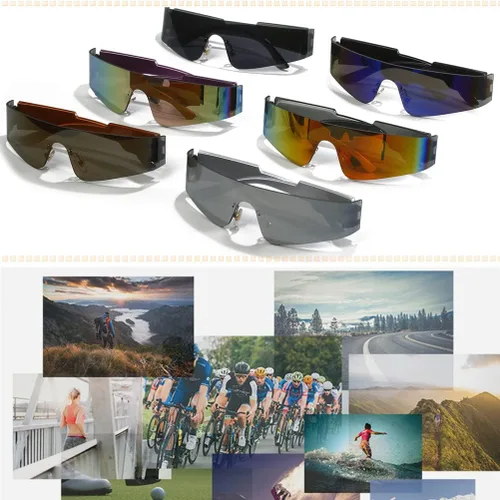 Vista 5 de Y2K - Gafas de sol futuristas envolventes para hombres y mujeres, visera cibernética, deportes, monobloque cíclope (marco gris, lente roja espejo)