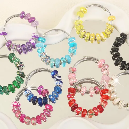 Vista 6 de 60 Piezas Cuentas Espaciadoras de Agujero Grande Cuentas Negras Surtidas Europeas para Manualidades Cuentas Grandes de Agujero Grande Lampwork