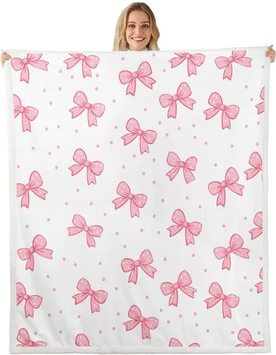 Vista 32 de Manta de franela de forro polar con lazos rosados femeninos de 40 x 50 pulgadas, manta mullida de corazones para el día de San Valentín para sofá