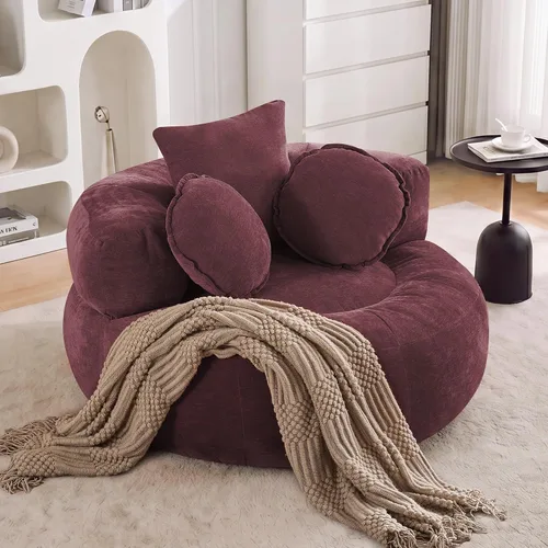 Vista 9 de Boneless Convertible Round Floor Sofa Chair with Expandable Seat, Beige Oversized Lounge Seating, High-density Foam Comfort, Reading Chair, No