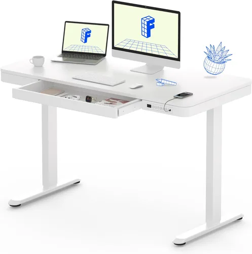 Vista 16 de FLEXISPOT Comhar - Escritorio de pie eléctrico de cristal puro con cajones, escritorio y puertos de carga USB, escritorio ergonómico de altura