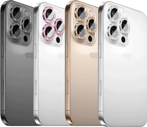 Vista 4 de Protector de lente de cámara compatible con iPhone 15 Plus y iPhone 15 (paquete de 4, 2 juegos), con purpurina brillante, funda de cámara