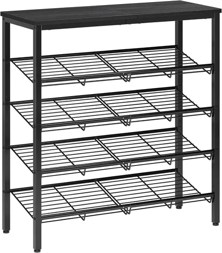 Vista 9 de Nunsino Zapatero para clóset, organizador de zapatos de 4 niveles para entrada, estante de zapatos con estantes de almacenamiento y parte superior