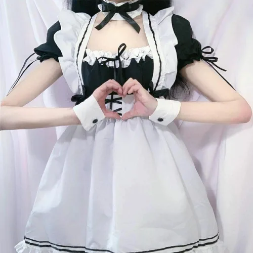 Vista 7 de Conjunto completo de traje de cosplay de sirvienta negra y blanca para mujer