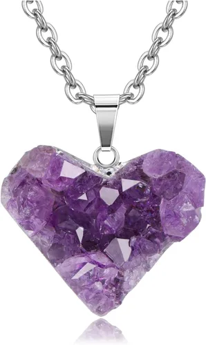Vista 10 de Jovivi Collar de cristal de amatista natural para mujeres y hombres, collar con colgante de piedra de cuarzo de amatista áspera irregular