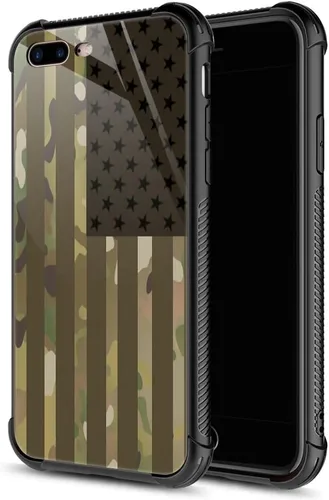 Vista 13 de ZHEGAILIAN Funda compatible con iPhone 7P/8P, AK 47, carcasa de munición para ametralladora AK 47, parte trasera de vidrio templado + funda
