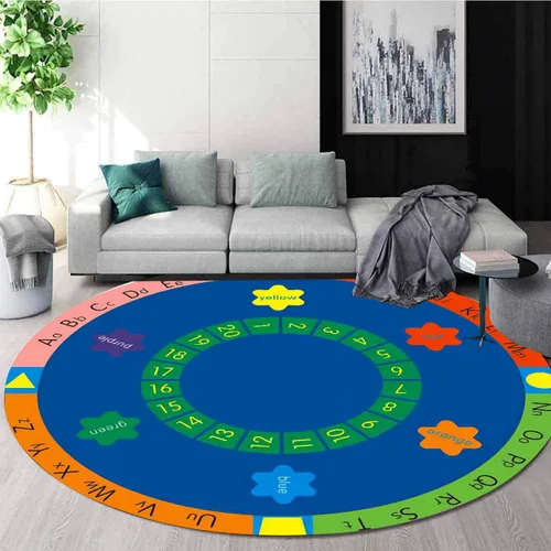 Vista 13 de Alfombra redonda para sala de juegos para niños, 3 pies, con letras coloridas del número ABC, alfombra de preescolar para guardería, aula, alfombra
