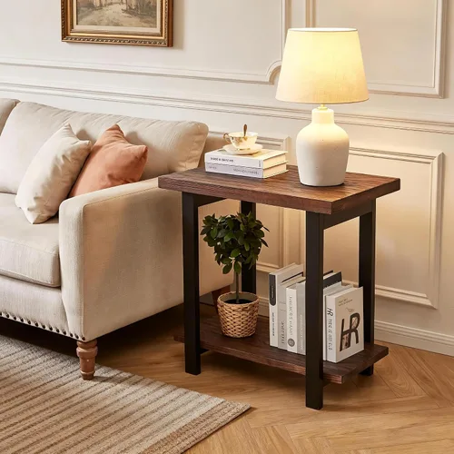 Vista 22 de Wood End Table Side Table Nightstand with 2 Drawer & USB Ports & Outlets 11.81in-brown