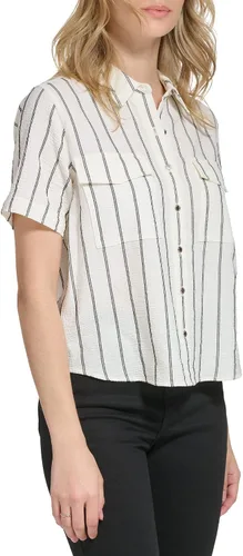 Vista 2 de Calvin Klein Blusa de manga corta con botones frontales para mujer