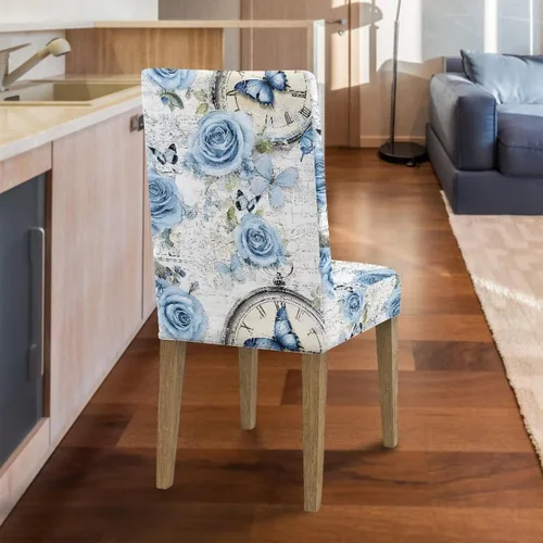 Vista 7 de Rnyleeg Juego de 1 funda para sillas de comedor con diseño de mariposa y rosa azul, elegante, suave, lavable, para cocina, hotel, ceremonia