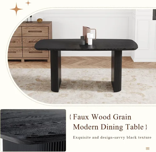 Vista 4 de Juego de mesa de comedor moderno para 4, juego de mesa de comedor negro de 67 pulgadas con mesa ovalada de madera de 3.5 pulgadas de grosor y base