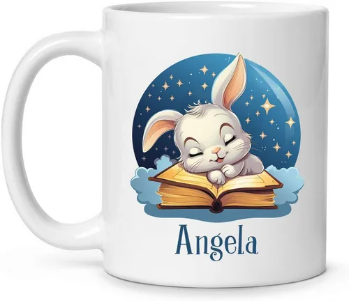 Vista 16 de Taza de viaje de cerámica personalizada de conejo, taza con nombre personalizado para los amantes de los conejos, taza de té con nombre temático