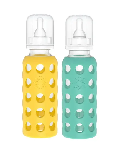 Vista 30 de Lifefactory Biberón de vidrio sin BPA Funda protectora de silicona Paquete de 2 de 4 onzas melón, plátano