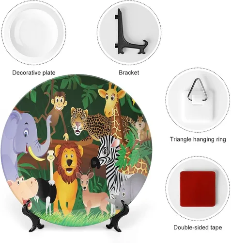 Vista 3 de Plato decorativo de 6 pulgadas, manualidades de cerámica del zoológico, animales en la selva, placa de exhibición divertida para cenas, eventos