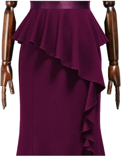 Vista 7 de MISSMAY Elegante vestido largo de cóctel con volantes y encaje floral para mujer