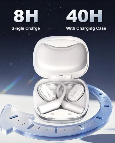 Vista 6 de ENC - Auriculares inalámbricos con 2 micrófonos, llamadas claras AI, cómodos ganchos para los oídos, sonido estéreo, auriculares Bluetooth